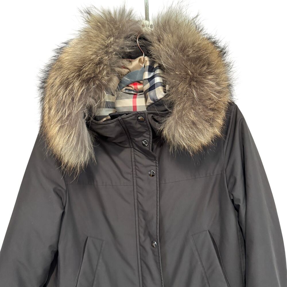 Burberry London Babthorpe Brown Parka Nova Check Fur Trim Hood Large - Picture 3 of 14